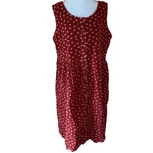 L.L. Bean Vintage Red Corduroy Floral Button Front Jumper Dress 20